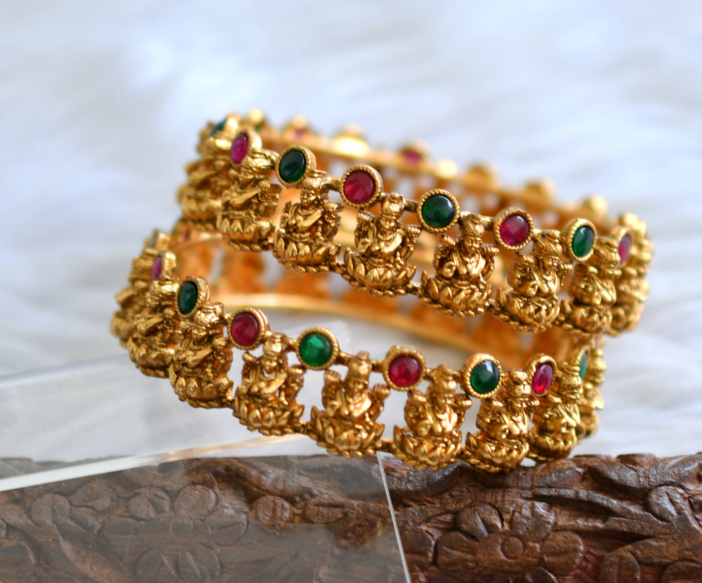 Matte finish kemp-green stone lakshmi bangles(2.8) dj-43682