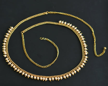 Antique gold tone pearl beaded waist chain dj-48798