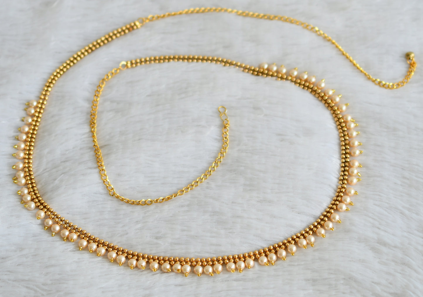 Antique gold tone pearl beaded waist chain dj-48798