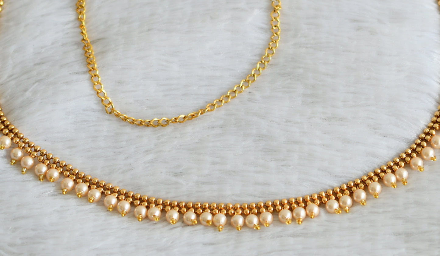 Antique gold tone pearl beaded waist chain dj-48798