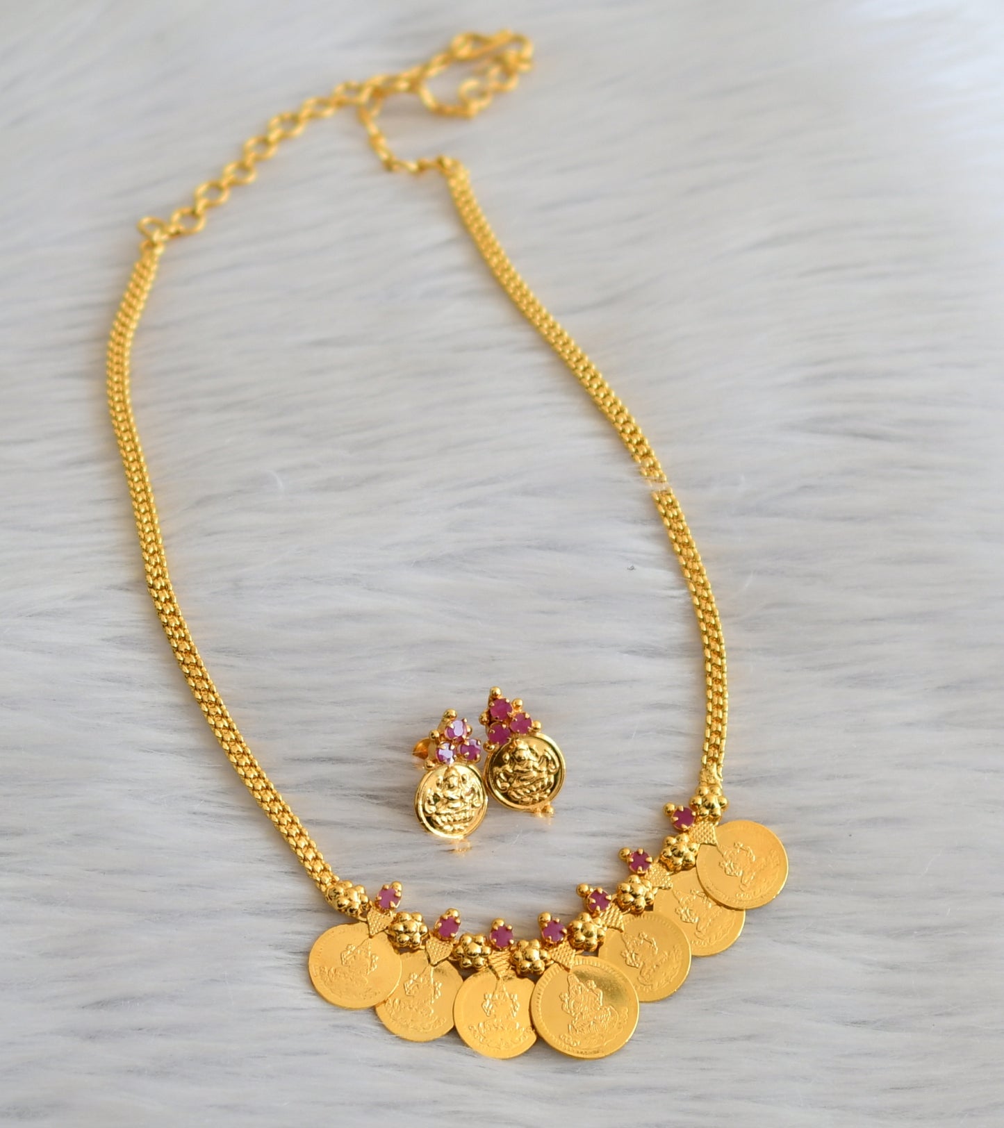 Gold tone ruby Lakshmi coin necklace dj-24953