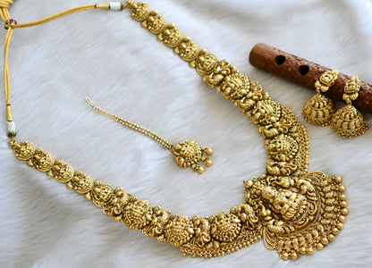 Matte finish Lakshmi-Peacock haar set with tikka dj-42385