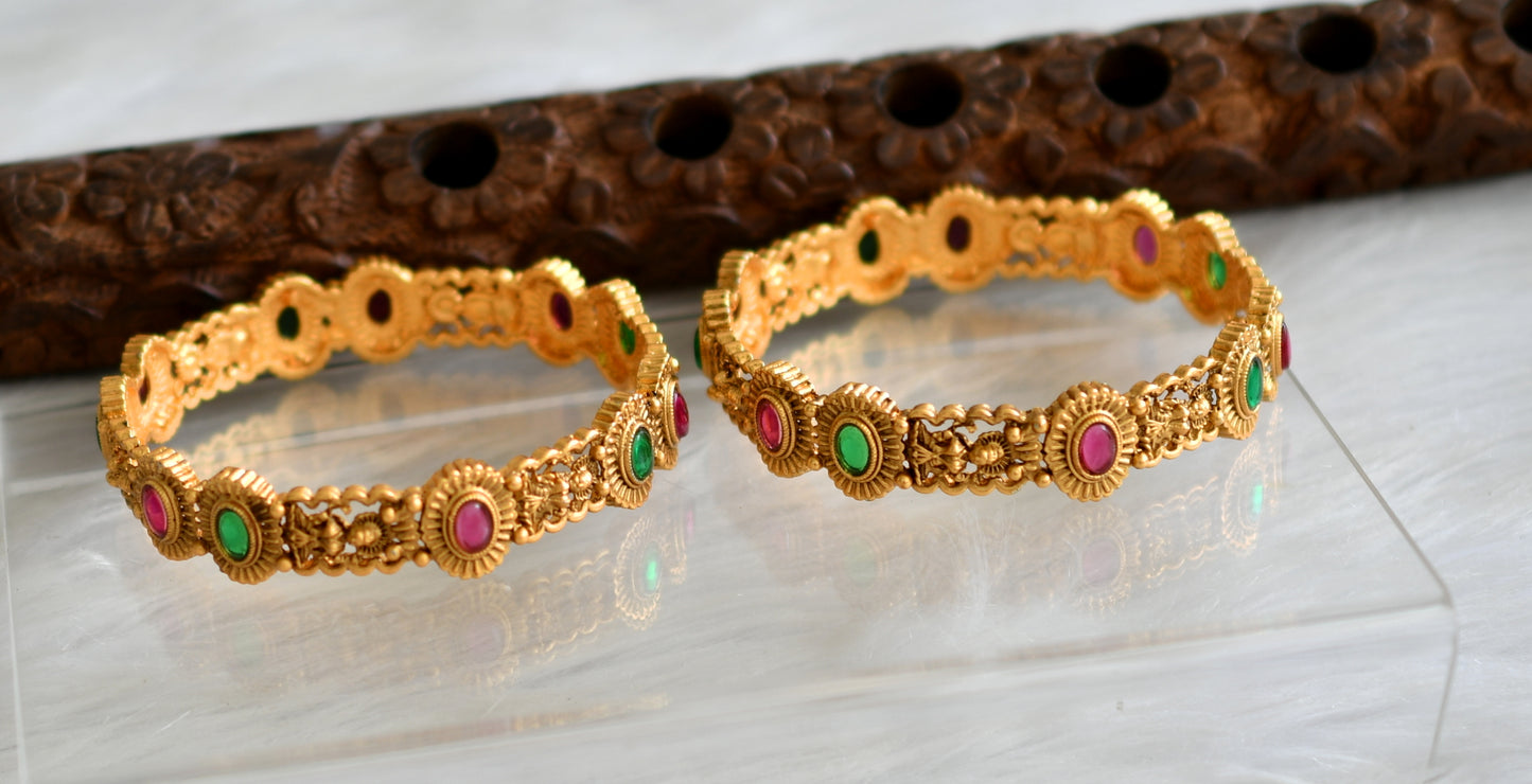 Matte finish kemp-green round stone lakshmi bangles(2.6) dj-43696