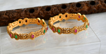 Matte finish kemp-green round stone lakshmi bangles(2.6) dj-43696