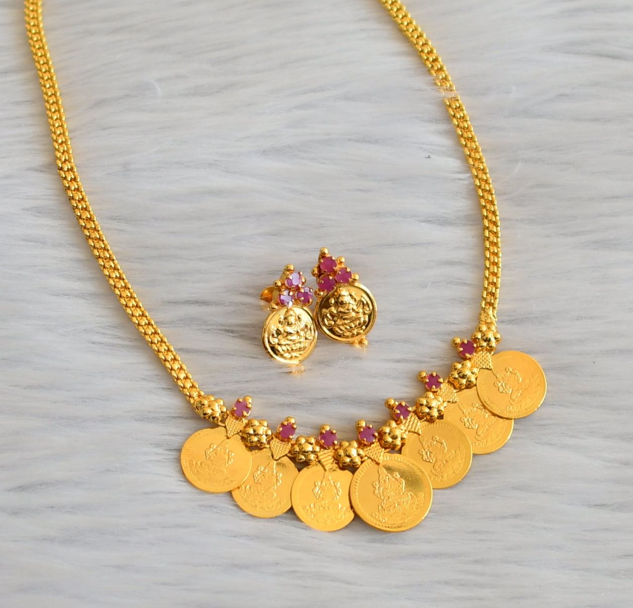 Gold tone ruby Lakshmi coin necklace dj-24953