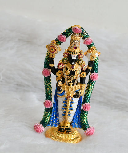 Gold tone green-ruby-white sri balaji idol/vigraham dj-43474