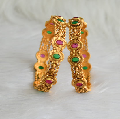 Matte finish kemp-green round stone lakshmi bangles(2.6) dj-43696