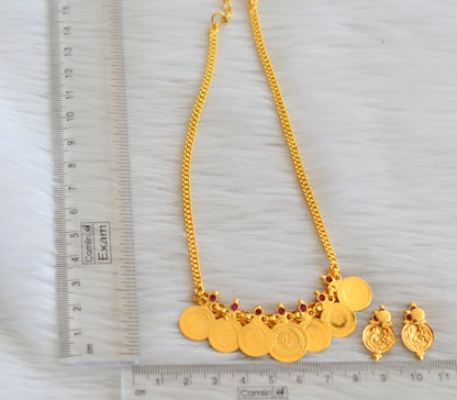 Gold tone ruby Lakshmi coin necklace dj-24953