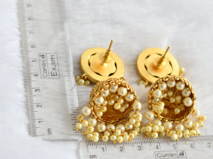 Matte finish pink-green-white kundan jadau flower peacock jhumkka dj-50710