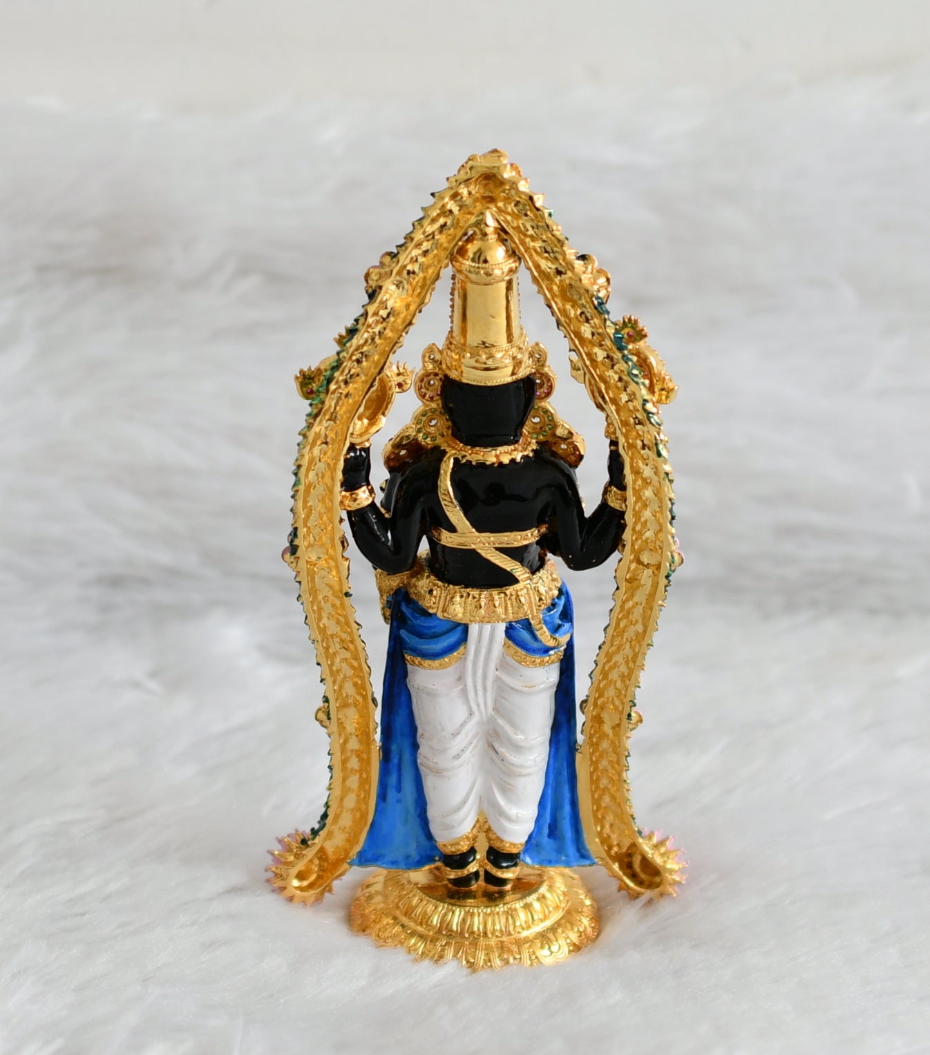 Gold tone green-ruby-white sri balaji idol/vigraham dj-43474