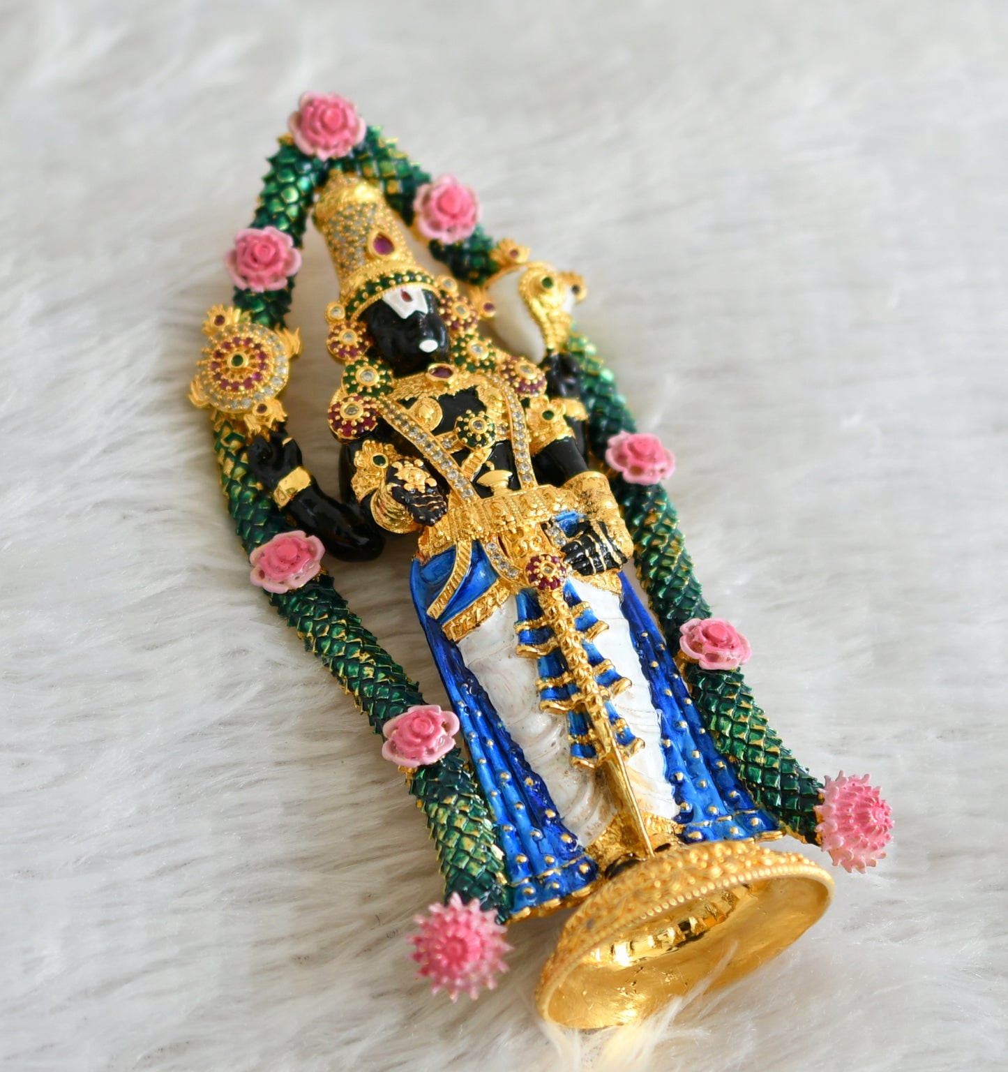 Gold tone green-ruby-white sri balaji idol/vigraham dj-43474