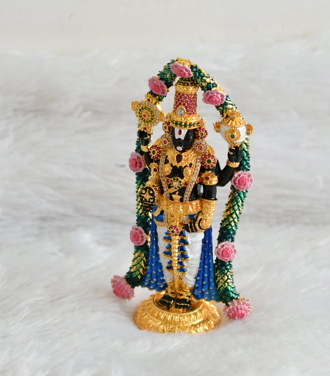 Gold tone ruby-green-white stone sri balaji idol/vigraham dj-43472