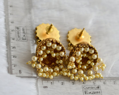 Matte finish pink-green-white kundan jadau flower peacock jhumkka dj-50706