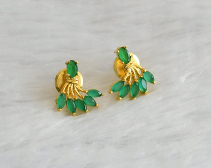 Gold tone green stone earrings dj-47024