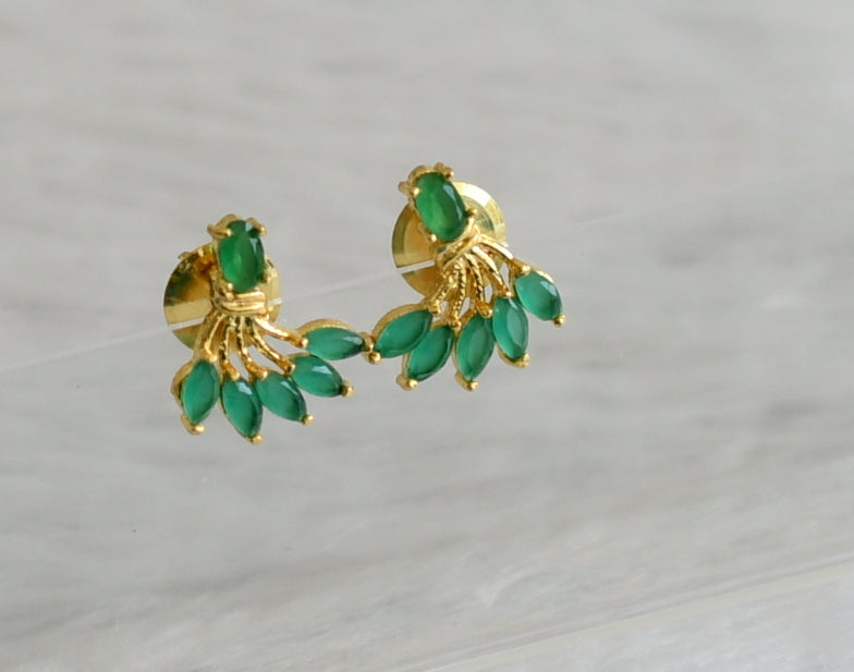 Gold tone green stone earrings dj-47024