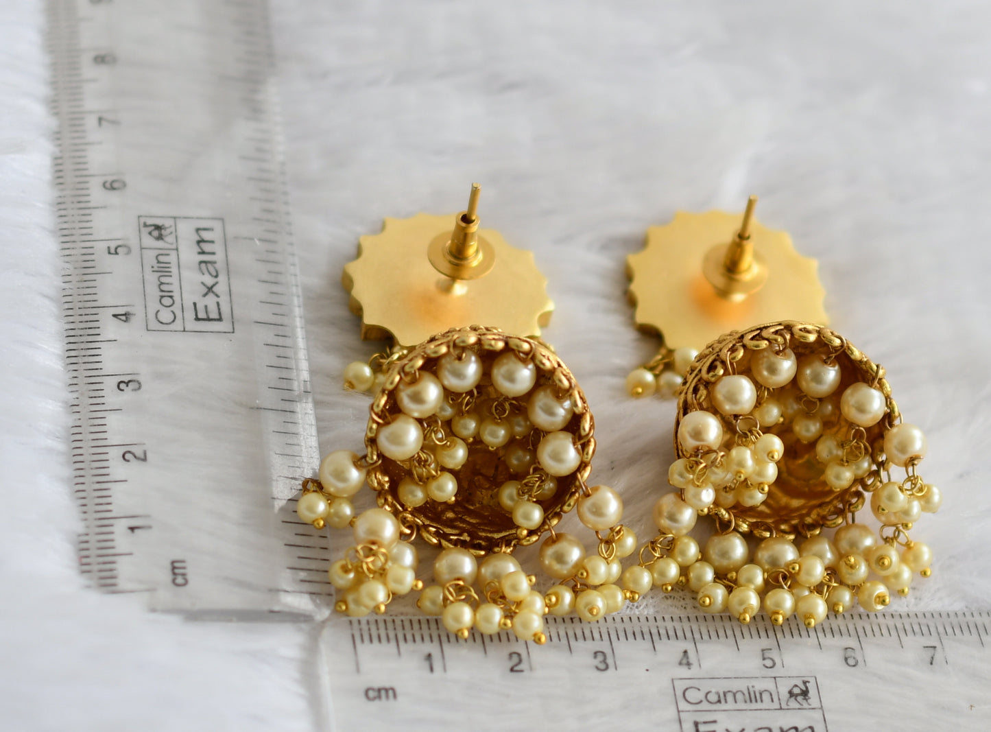 Matte finish green-pink-white kundan jadau flower peacock jhumkka dj-50708