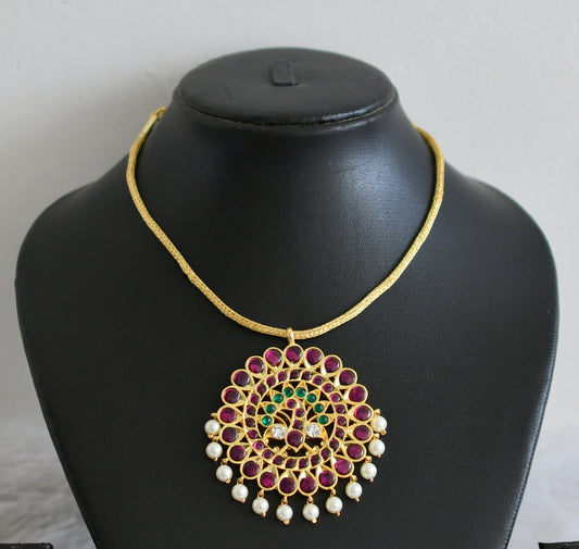 Gold tone semi precious kemp peacock necklace dj-10392