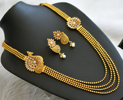 Antique Pearl Peacock Mugappu Multilayer Necklace Set-dj04359