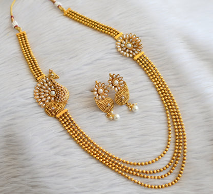 Antique Pearl Peacock Mugappu Multilayer Necklace Set-dj04359