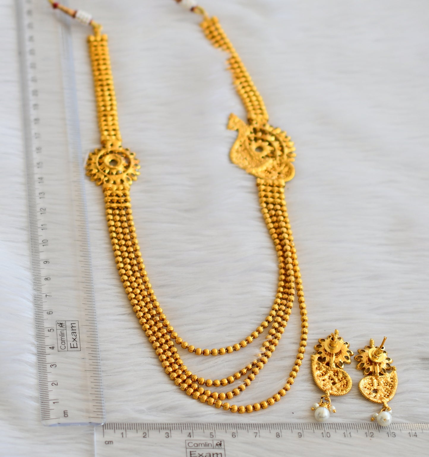 Antique Pearl Peacock Mugappu Multilayer Necklace Set-dj04359