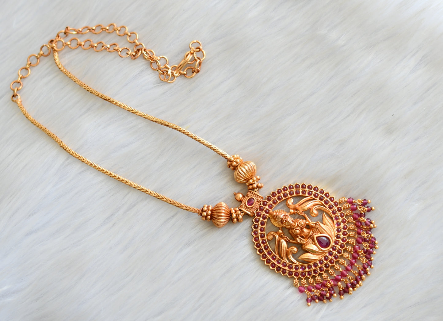 Gheru finish ruby Lakshmi chain Necklace dj-42405