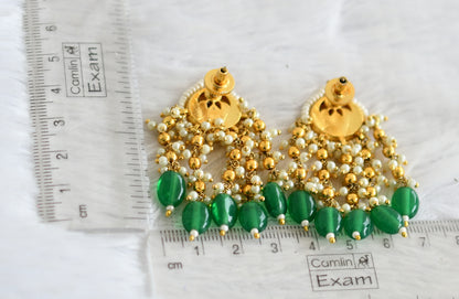 Gold tone pink-green-white kundan jadau green bead earrings dj-50713