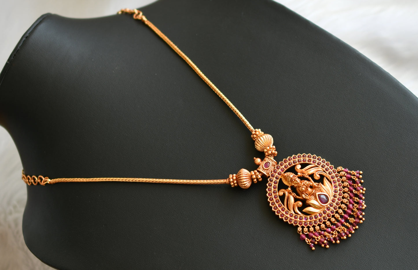 Gheru finish ruby Lakshmi chain Necklace dj-42405