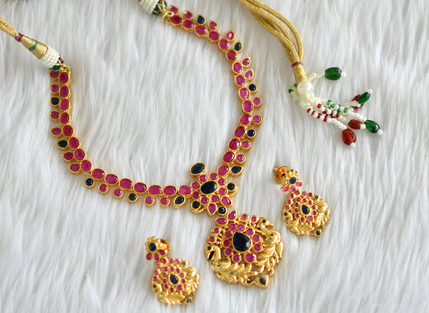 Gold tone ruby-blue necklace set dj-02024