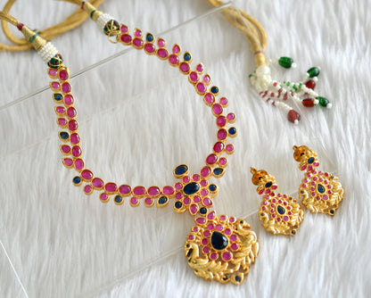 Gold tone ruby-blue necklace set dj-02024