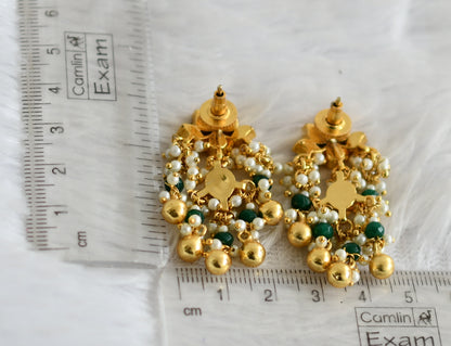 Gold tone pink-green kundan jadau lotus green bead earrings dj-50719