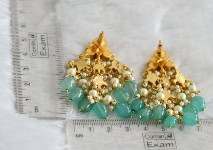 Gold tone pink-green-white kundan jadau green bead butterfly earrings dj-50718