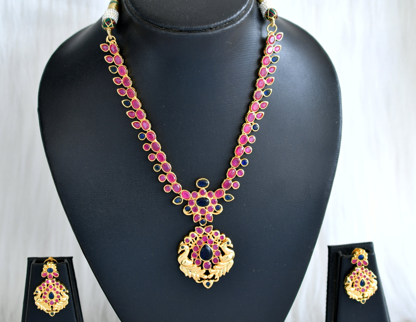 Gold tone ruby-blue necklace set dj-02024