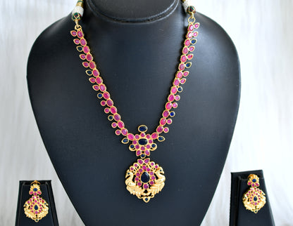 Gold tone ruby-blue necklace set dj-02024