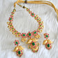 Gold tone ruby-emerald flower necklace set dj-02026