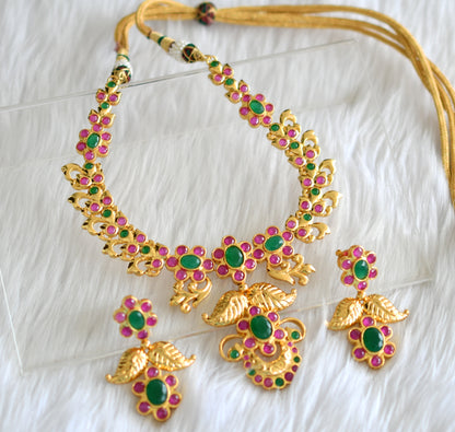 Gold tone ruby-emerald flower necklace set dj-02026