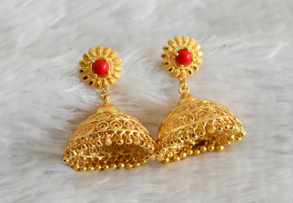 Gold tone coral stone jhumkka dj-48826