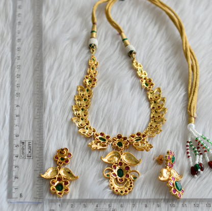 Gold tone ruby-emerald flower necklace set dj-02026