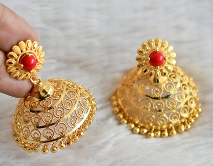 Gold tone coral stone jhumkka dj-48826