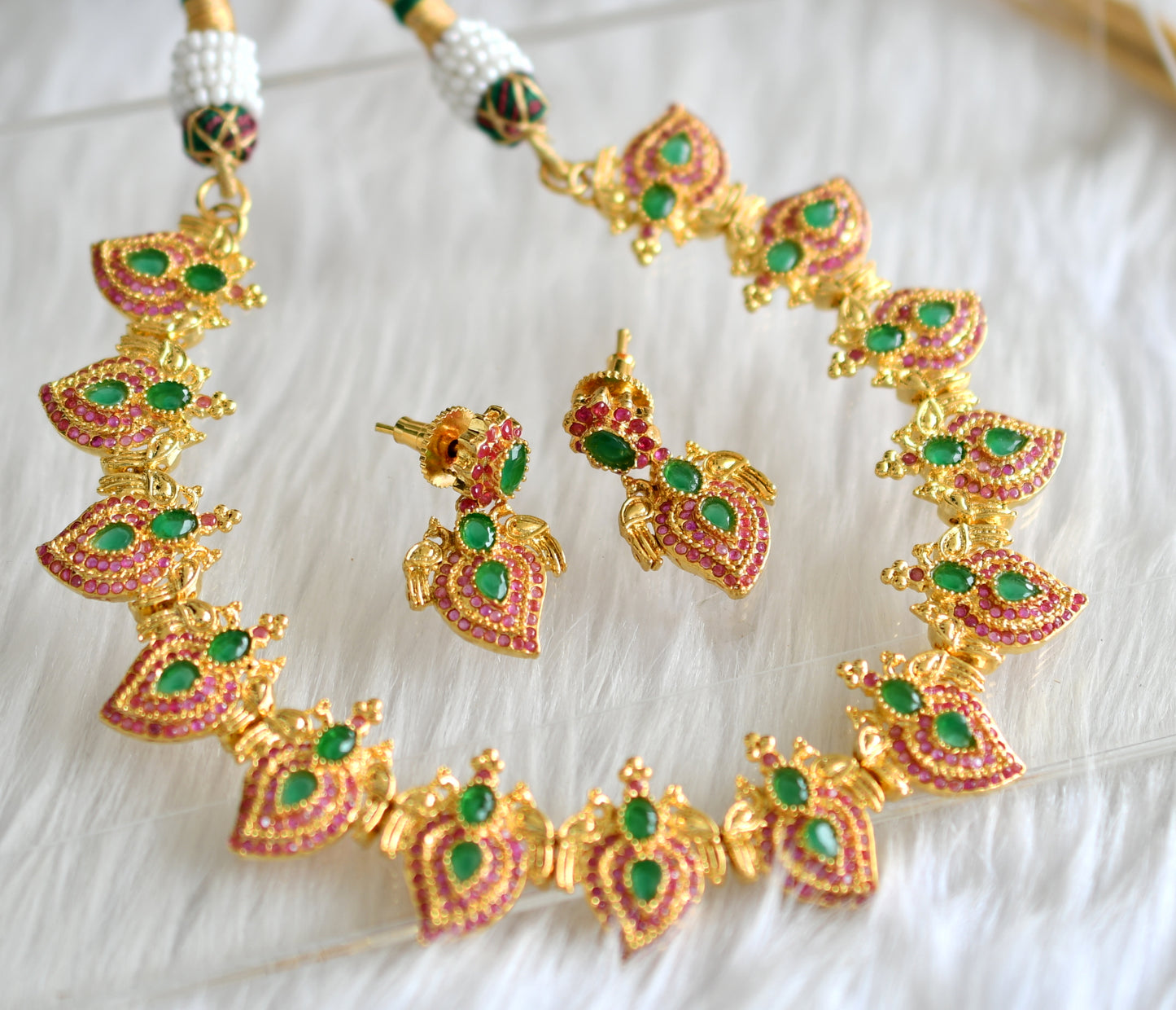 Gold tone ruby-emerald mango necklace set dj-02005