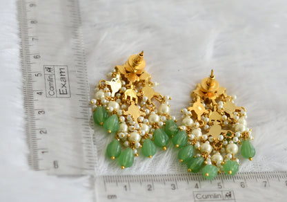 Gold tone pink-white kundan jadau green-pearl beaded lotus earrings dj-50716