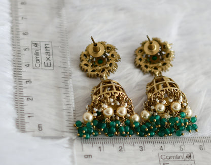 Antique pink-green-white stone green-pearl beaded jhumkka dj-50720
