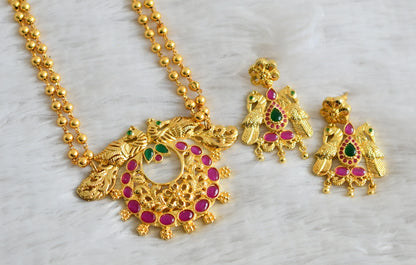 Gold tone ruby-green peacock necklace set dj-48830