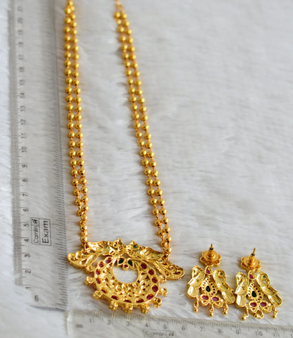 Gold tone ruby-green peacock necklace set dj-48830