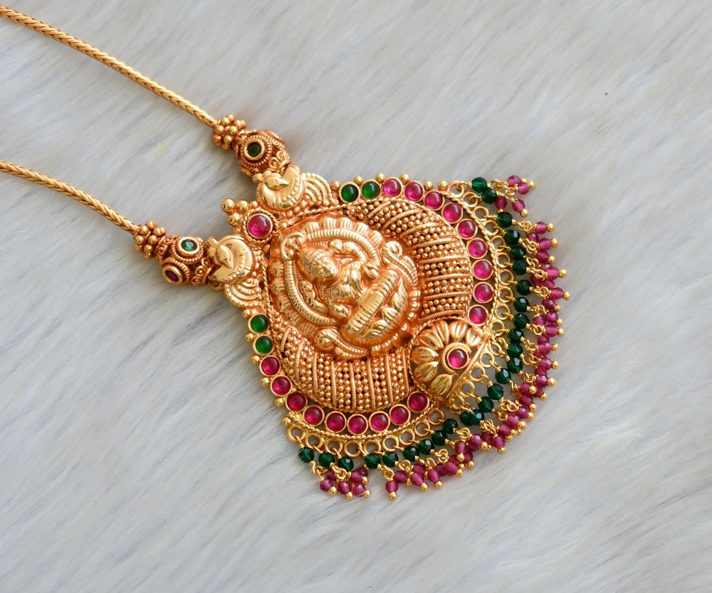Gheru finish kemp-green Lakshmi chain necklace dj-42404