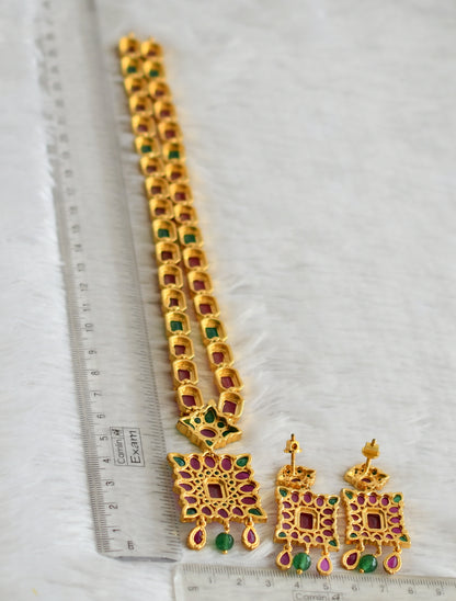 Gold tone ruby-emerald stone short haar set dj-48832