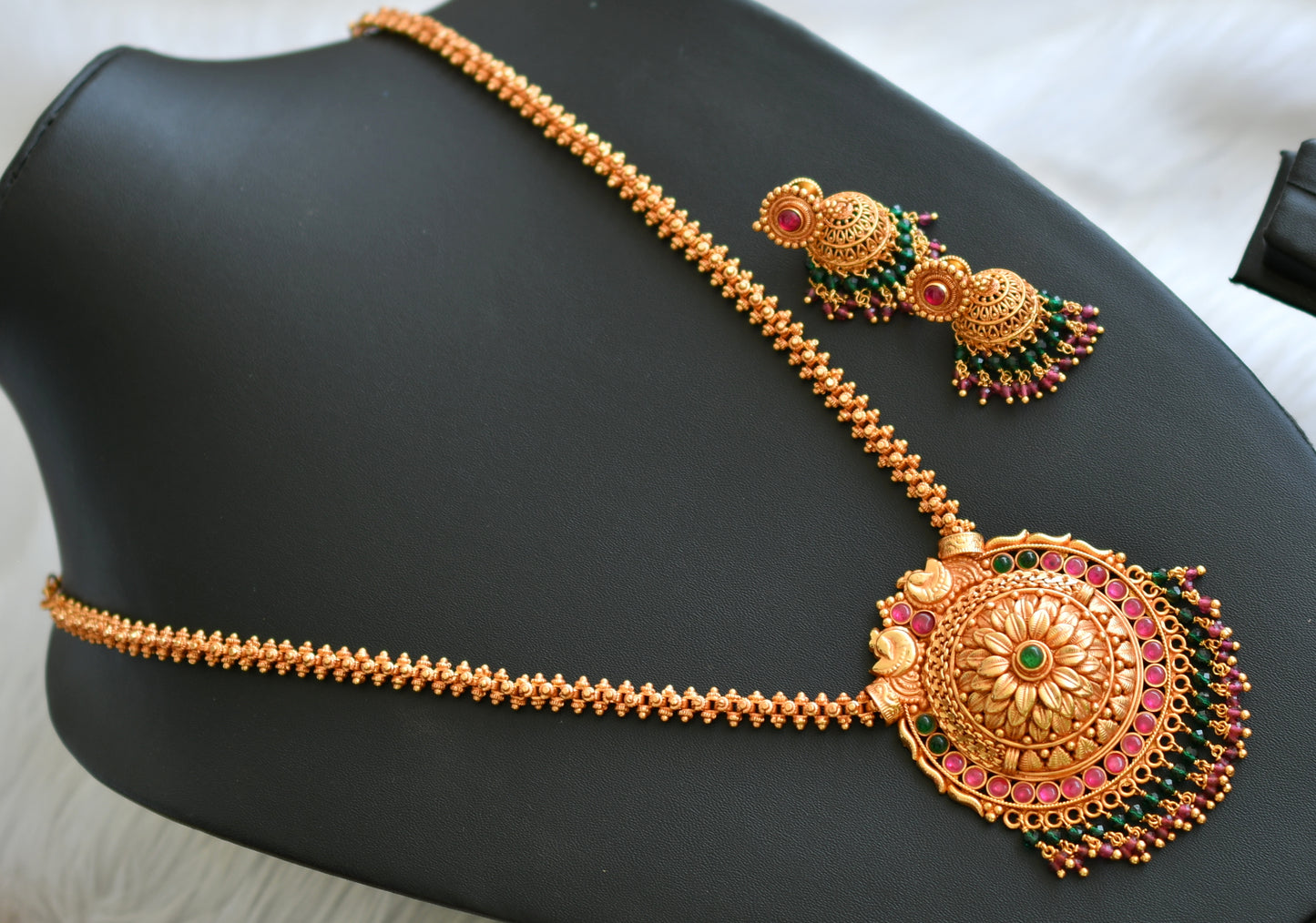 Gheru finish Kemp-green peacock necklace set dj-42412
