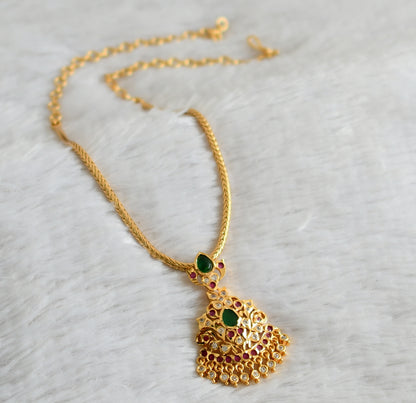 Gold tone ruby-green-white ad south indian attigai/necklace dj-44603