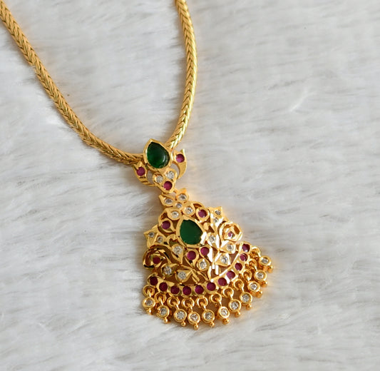 Gold tone ruby-green-white ad south indian necklace dj-44603