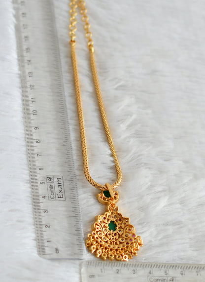 Gold tone ruby-green-white ad south indian attigai/necklace dj-44603