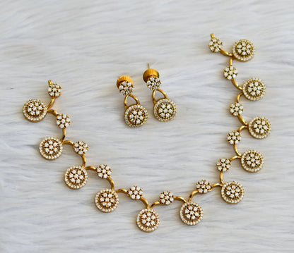 Matte finish cz white flower round necklace set dj-45346